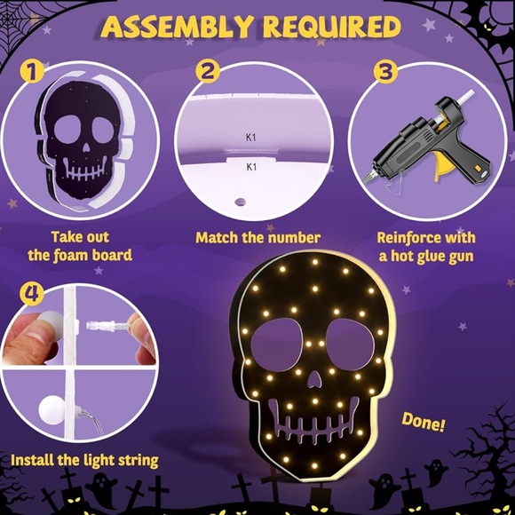 🎃*NWT* 2.5FT Light Up Skull Halloween Decor - Picture 5 of 6